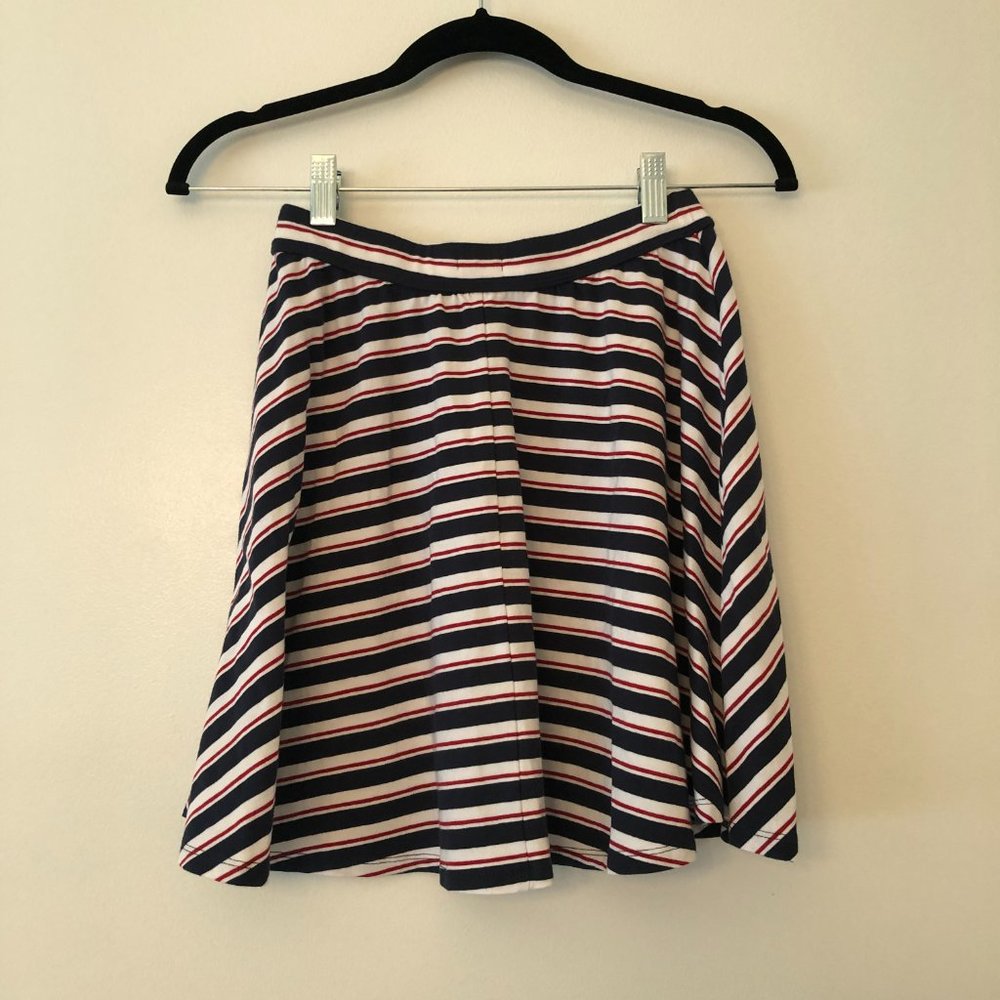 Hollister Navy Striped A-Line Skirt | Preppy Cotton Mini | Size S - Picture 6 of 9